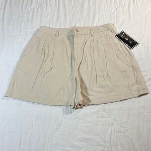 ERA Vintage High-Waist Pleated Khaki Chino Shorts Sz 14 Beige Cotton 90s Mom NWT